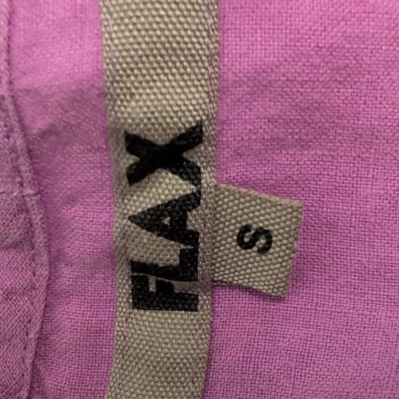 FLAX Woodstock Flowy Linen Blouse Lilac V Neck Size Small Women’s 3/4 Sleeves - Picture 5 of 7